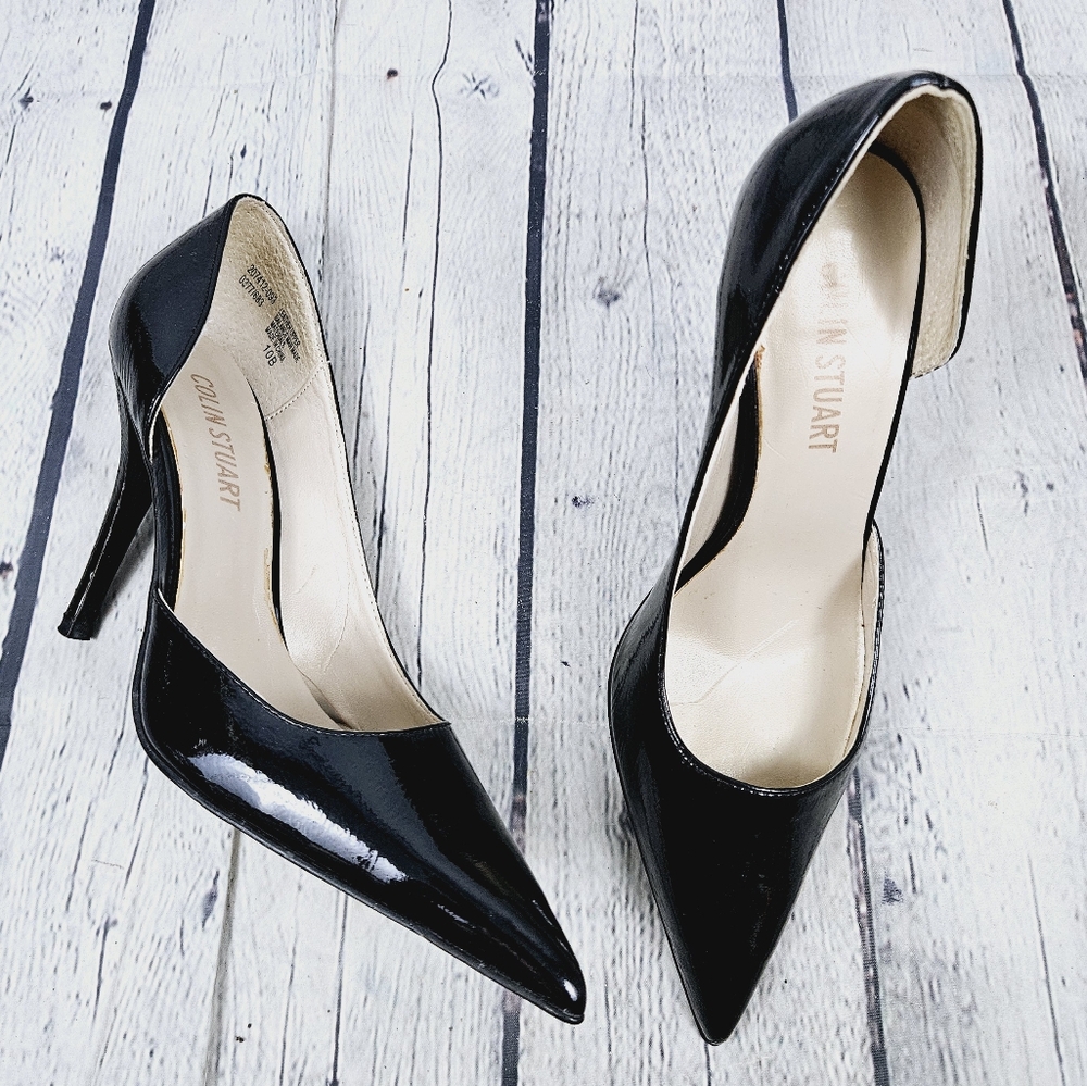 COLIN STUART | d'orsay patent leather pointed toe high heel pumps